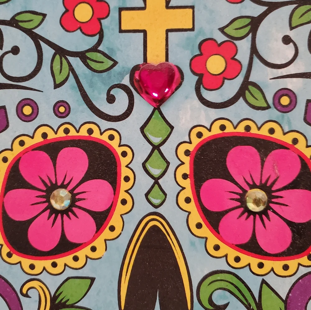 Sugar Skull Artwork w/Jewels Wooden Wall Art